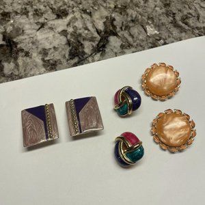 Lot of 3 Vintage - Modern Costume Earrings Clip On Clip on 2 are Enamel